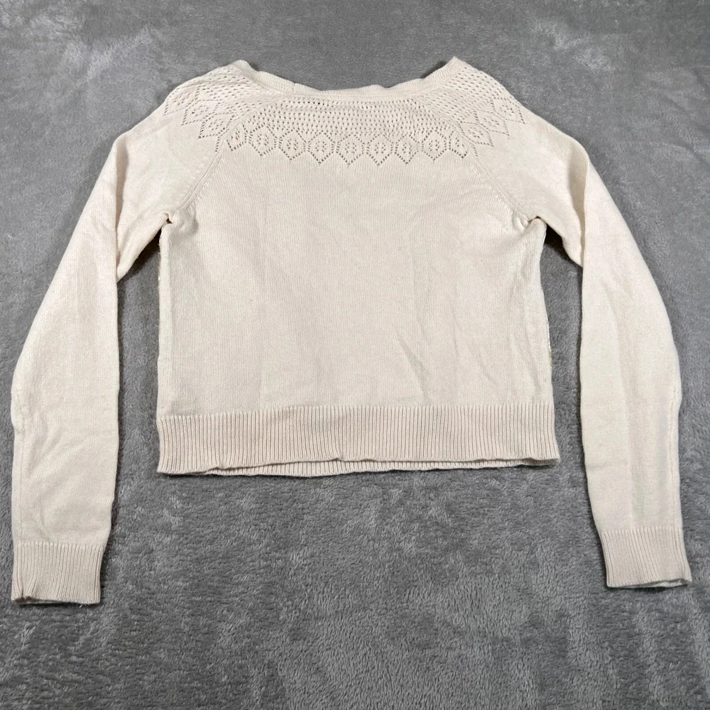 Anthropologie Pullover Womens Small Ivory Gold Leaf Brocade Front Glitter Floral